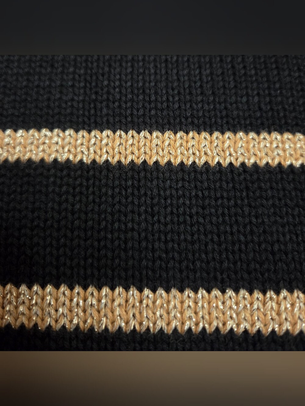 NWT Jones New York Black and Gold Striped Crewneck Sweater Size MP - Picture 2 of 14